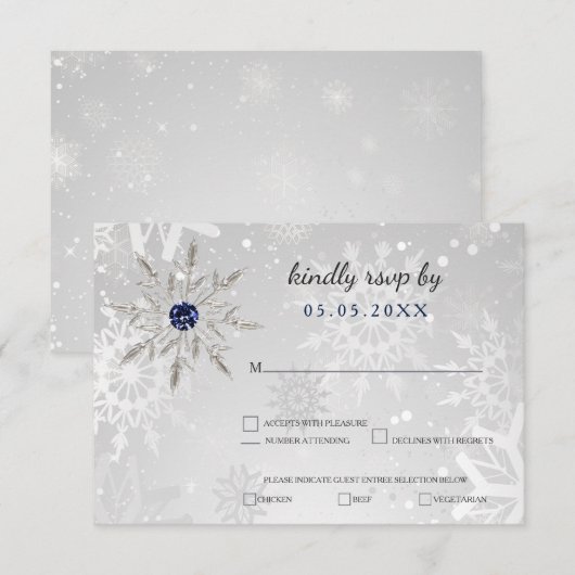 sneeuwvlokken winter bruiloft rsvp (Voorkant / Achterkant)