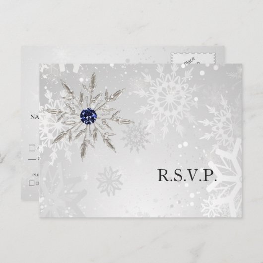 sneeuwvlokken winter bruiloft rsvp uitnodiging briefkaart (Voorkant / Achterkant)