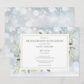 Sneeuwvlokken Winter Groene Bruidsmeisjes Luncheon Kaart (Voorkant / Achterkant)