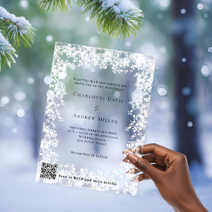 Sneeuwvlokken winter QR code RSVP helder huwelijk Acryl Uitnodigingen