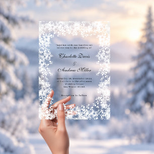 Sneeuwvlokken winter script heldere trouwkaart acryl uitnodigingen