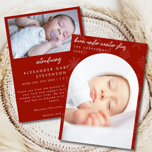 Sneeuwvlokken Winter Skies Red Christmas Birth Aankondiging