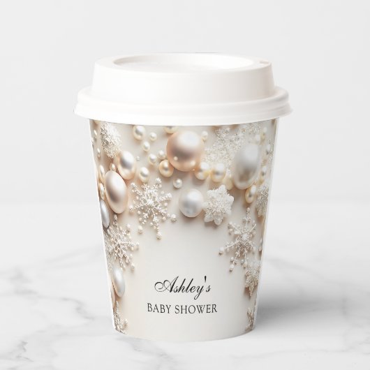 Sneeuwvlokken Winter Wonderland Baby shower Papieren Bekers (Voorkant)