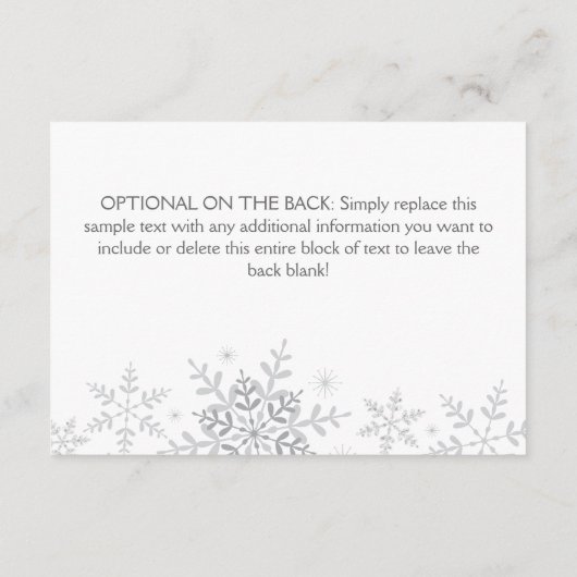 Sneeuwvlokken Winter Wonderland Bruidsmeisjesfeest Informatiekaartje (Achterkant)
