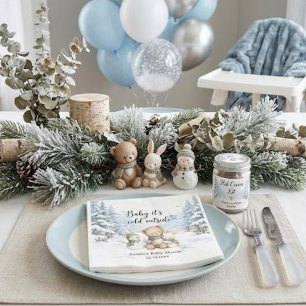 Sneeuwvlokken Winterbos Teddybeer Babyfeestje Servet