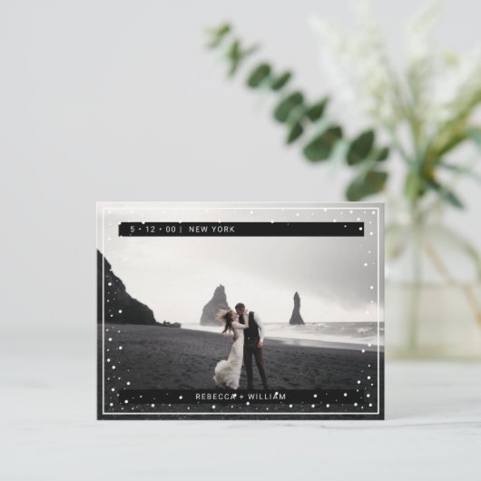 Sneeuwvlokken Winterfoto Opslaan Datum uitnodiging (Staand voorkant)