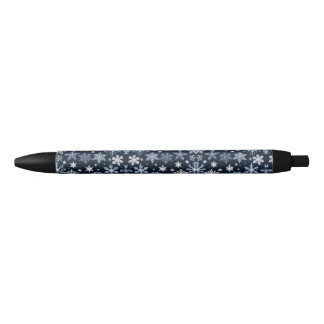 Sneeuwvlokken Winterontwerp Blauw Koud Schattige Zwarte Inkt Pen