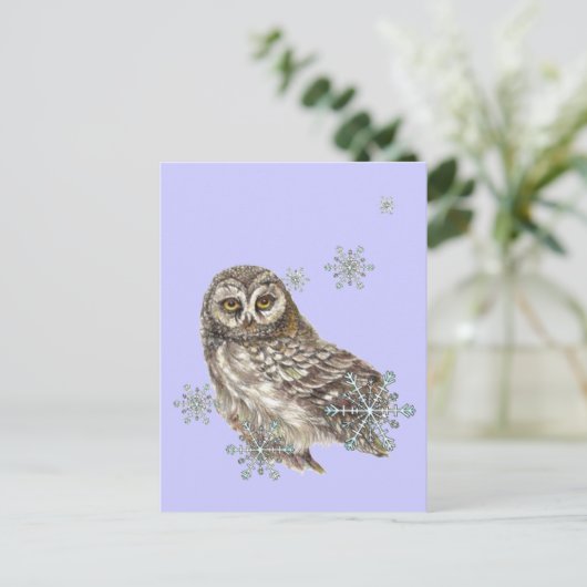 Sneeuwvlokken Winteruil, Waterverf Vogel Briefkaart (Staand voorkant)