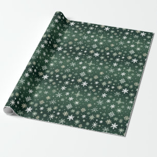 Sneeuwvlokken - wit op groen cadeaupapier