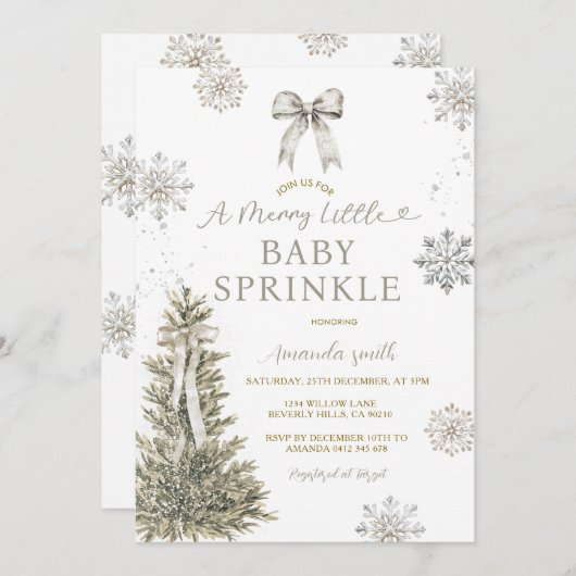 Sneeuwvlokken Zilver Baby Strooifeest Uitnodiging (Voorkant / Achterkant)