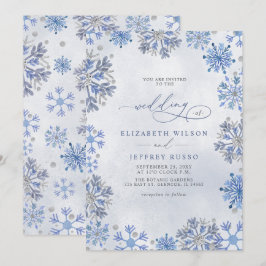 Sneeuwvlokken Zilver Blauw Kerst Winter Bruiloft Kaart