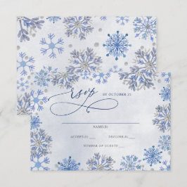 Sneeuwvlokken Zilver Blauw Kerst Winter Bruiloft RSVP Kaartje