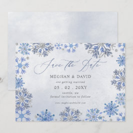 Sneeuwvlokken Zilver Blauw Kerst Winter Bruiloft Save The Date