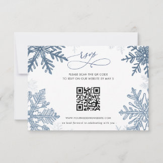 Sneeuwvlokken Zilver Blauw Kerst Winter QR Code RSVP Kaartje