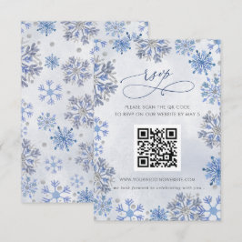 Sneeuwvlokken Zilver Blauw Winter Huwelijk QR CODE RSVP Kaartje