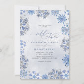Sneeuwvlokken Zilver Blauw Winter QR Code Bruiloft Kaart (Voorkant)