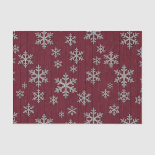 Sneeuwvlokken Zilver op Rustisch Rood Tissuepapier (Voorkant)