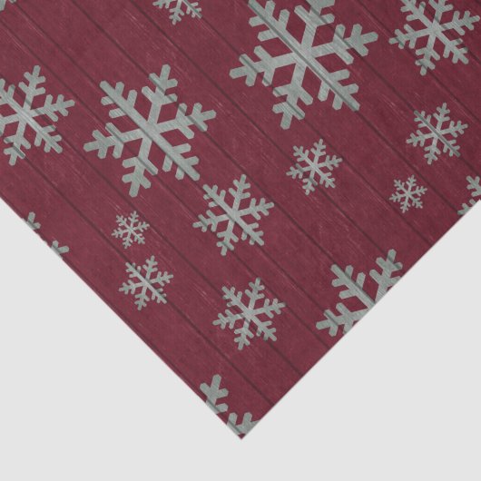 Sneeuwvlokken Zilver op Rustisch Rood Tissuepapier (Detail)