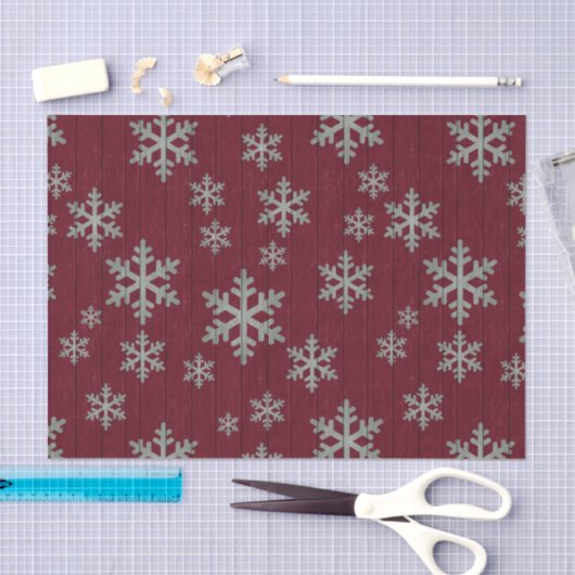 Sneeuwvlokken Zilver op Rustisch Rood Tissuepapier (Craft)