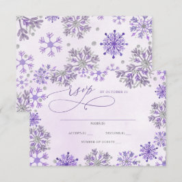 Sneeuwvlokken Zilver Paars Kerst Winter Bruiloft  RSVP Kaartje