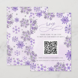 Sneeuwvlokken Zilver Paars Winter Huwelijk QR CODE RSVP Kaartje