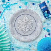 Sneeuwvlokken Zilveren Glitter Dusty Blue Papieren Bordje (Feest)