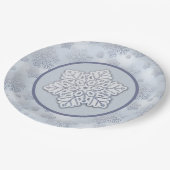 Sneeuwvlokken Zilveren Glitter Dusty Blue Papieren Bordje (Gekanteld)