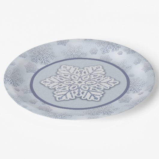 Sneeuwvlokken Zilveren Glitter Dusty Blue Papieren Bordje (Gekanteld)