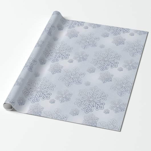 Sneeuwvlokken Zilveren Glitter Dusty Blue Sparkle Cadeaupapier (Uitgerold)