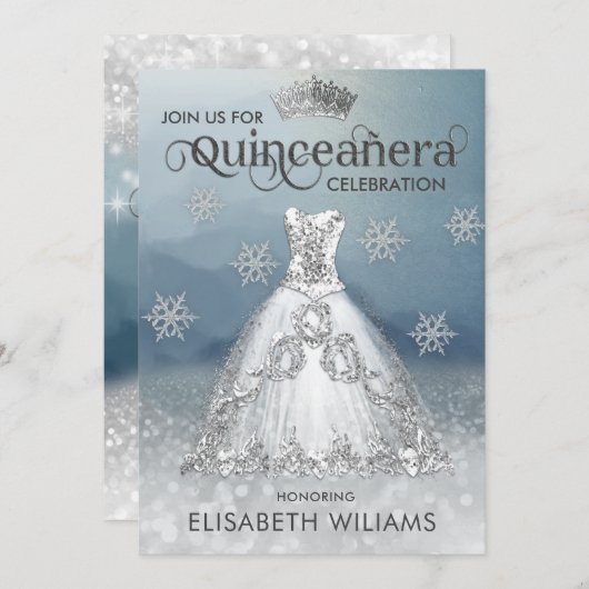 Sneeuwvlokken Zilveren jurk ombre tiara Quinceañer Kaart (Voorkant / Achterkant)