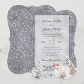 Sneeuwvlokken zilveren winter rustieke bloemen bru kaart (Voorkant / Achterkant)