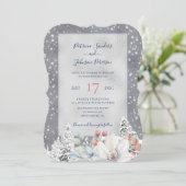 Sneeuwvlokken zilveren winter rustieke bloemen bru kaart (Staand voorkant)