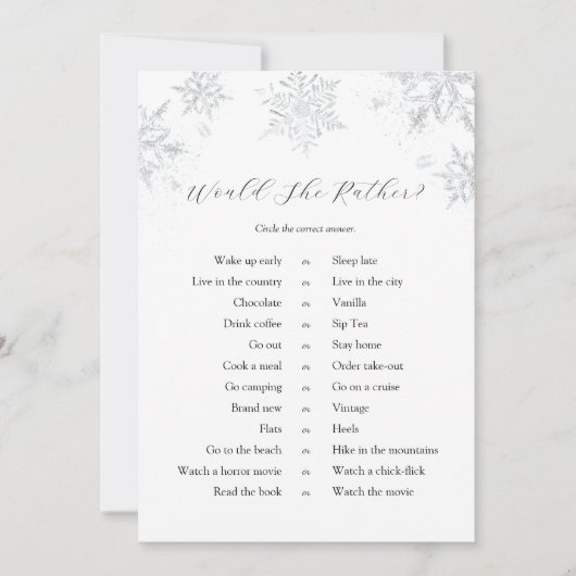 Sneeuwvlokken zou ze liever spel Kaart (Voorkant)