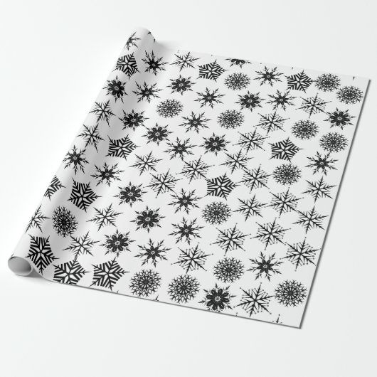 Sneeuwvlokken zwart-wit patroon cadeaupapier (Uitgerold)