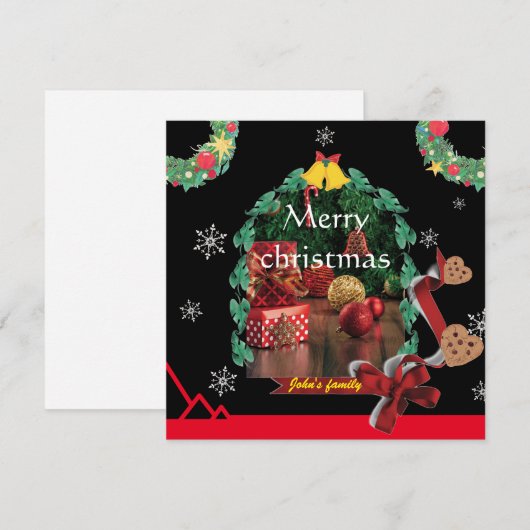 Sneeuwvlokken zwarte boog foto chique vrolijke ker feestdagenkaart (Voorkant / Achterkant)