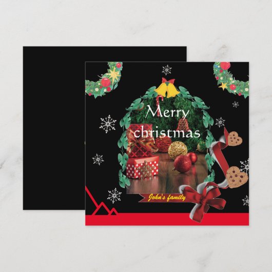 Sneeuwvlokken zwarte boog foto trendy vrolijke ker bedankkaart (Voorkant / Achterkant)