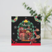 Sneeuwvlokken zwarte boog foto trendy vrolijke ker bedankkaart (Staand voorkant)