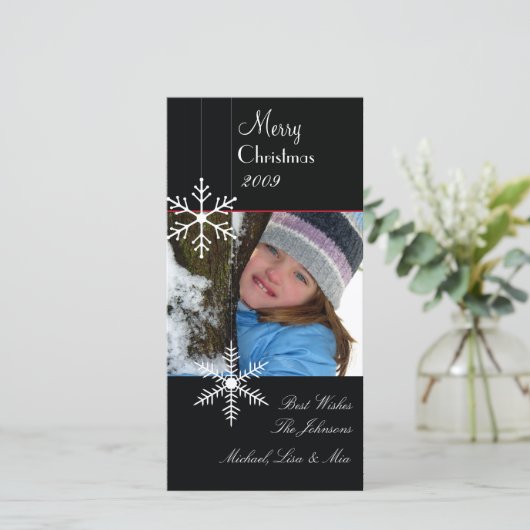 Sneeuwvlokken ~ zwarte en witte kerstkaarten feestdagenkaart (Staand voorkant)