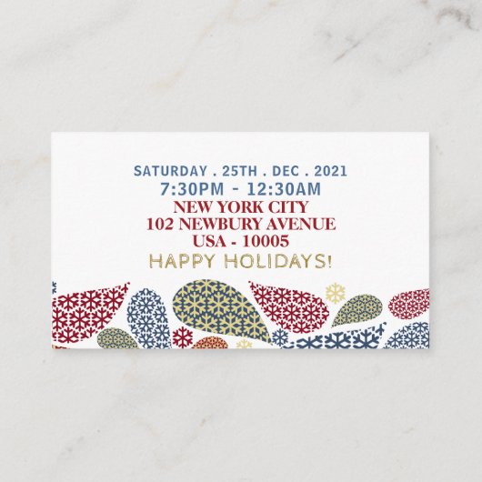 Sneeuwvlokkerige Boom, Kerstfeest Ticket Uitnodigi Informatiekaartje (Achterkant)