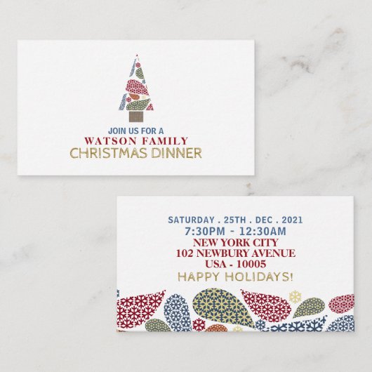Sneeuwvlokkerige Boom, Kerstfeest Ticket Uitnodigi Informatiekaartje (Voorkant / Achterkant)