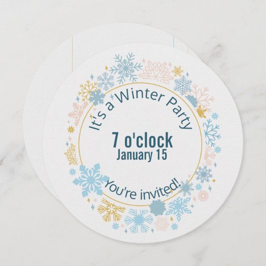 sneeuwvlokontwerp winterpartij kaart (Voorkant / Achterkant)