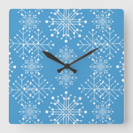 Sneeuwvlokpatroon, blauw en wit vierkante klok