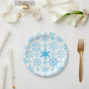 Sneeuwvlokpatroon blauw papieren bordje