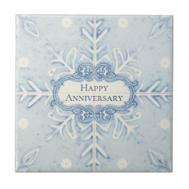Sneeuwvlokpatroon blauw & witte vakantie aangepast tegeltje