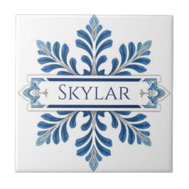 Sneeuwvlokpatroon blauw & witte vakantie aangepast tegeltje