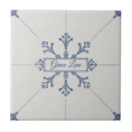 Sneeuwvlokpatroon blauw & witte vakantie aangepast tegeltje
