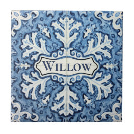 Sneeuwvlokpatroon blauw & witte vakantie aangepast tegeltje