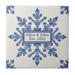 Sneeuwvlokpatroon blauw & witte vakantie aangepast tegeltje