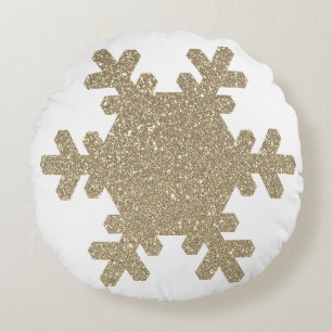 Sneeuwvlokpatroon Gouden Glitter Witte Kerstmis Rond Kussen