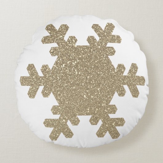 Sneeuwvlokpatroon Gouden Glitter Witte Kerstmis Rond Kussen (Voorkant)